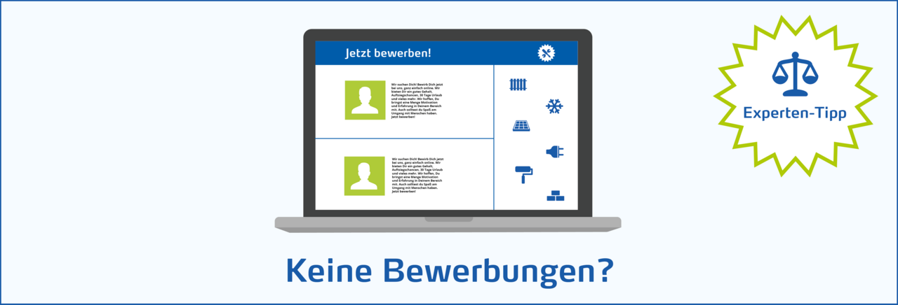 Jemand sucht online nach neuen Mitarbeitenden. Ein Tipp ruft dazu auf, es anders zu probieren, wenn keine Bewerbungen kommen.