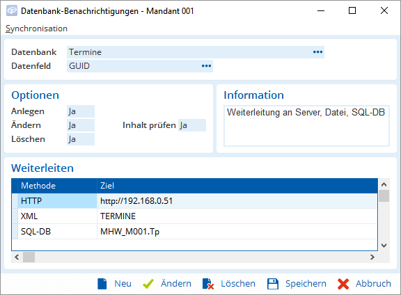 Jemand richtet im Programm ein, wie Daten weitergegeben werden: Es gibt Optionen fürs Synchronisieren und verschiedene Wege zum Versenden.
