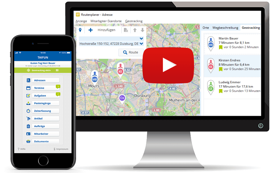Effiziente Tourenplanung per Geotracking - mit TAIFUN Handwerkersoftware