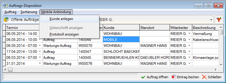 Voll integriert in die neue Auftrags-Disposition: mobile Aufträge Voll integriert in die neue Auftrags-Disposition: mobile Aufträge