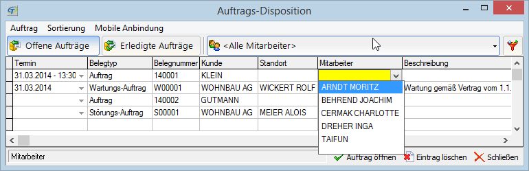 Termine an die Mitarbeiter vergeben Termine an die Mitarbeiter vergeben