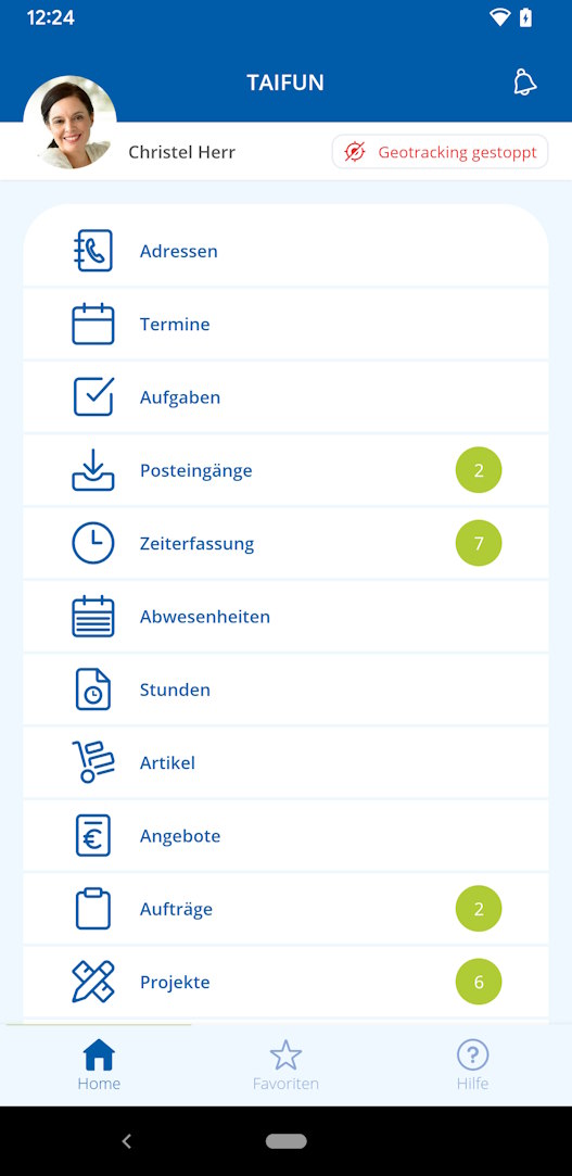 TAIFUN Android App: Home Bereich - Listenansicht