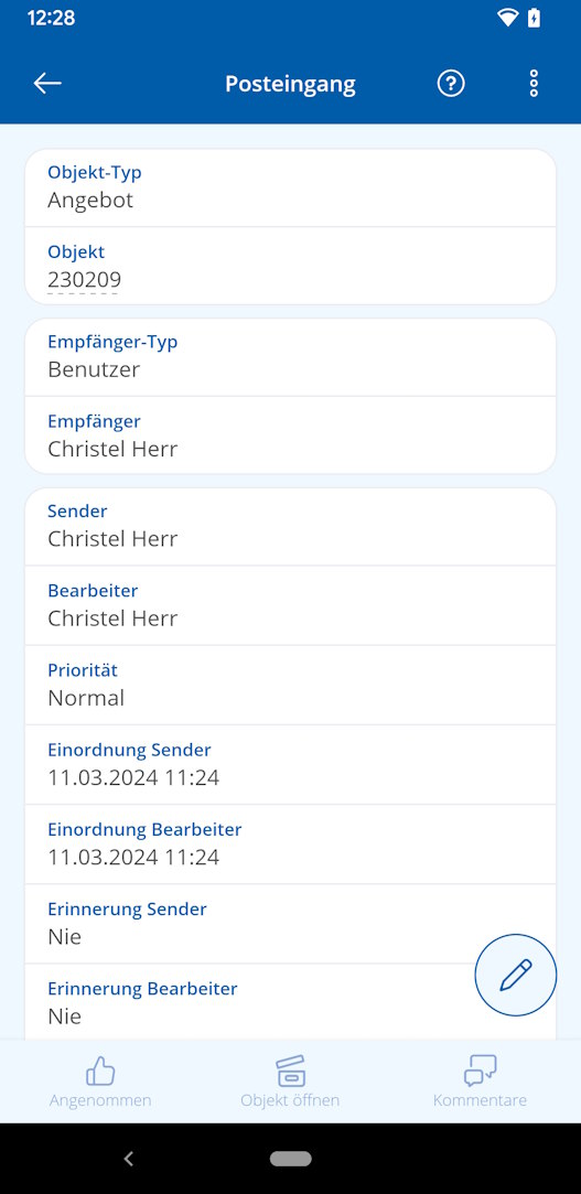 TAIFUN Android App: Posteneingang