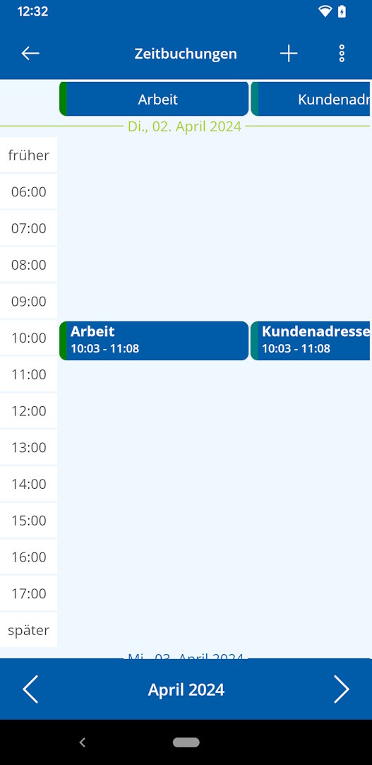 TAIFUN Android App: Zeitbuchungen