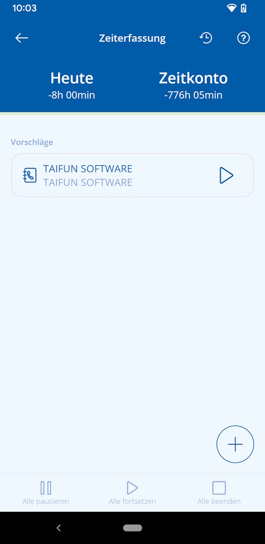 TAIFUN Android App: Zeiterfassung