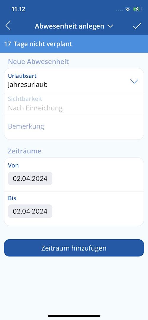 TAIFUN iOS App: Abwesenheiten anlegen