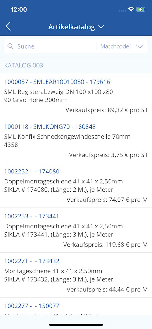 TAIFUN iOS App: Artikelkatalog