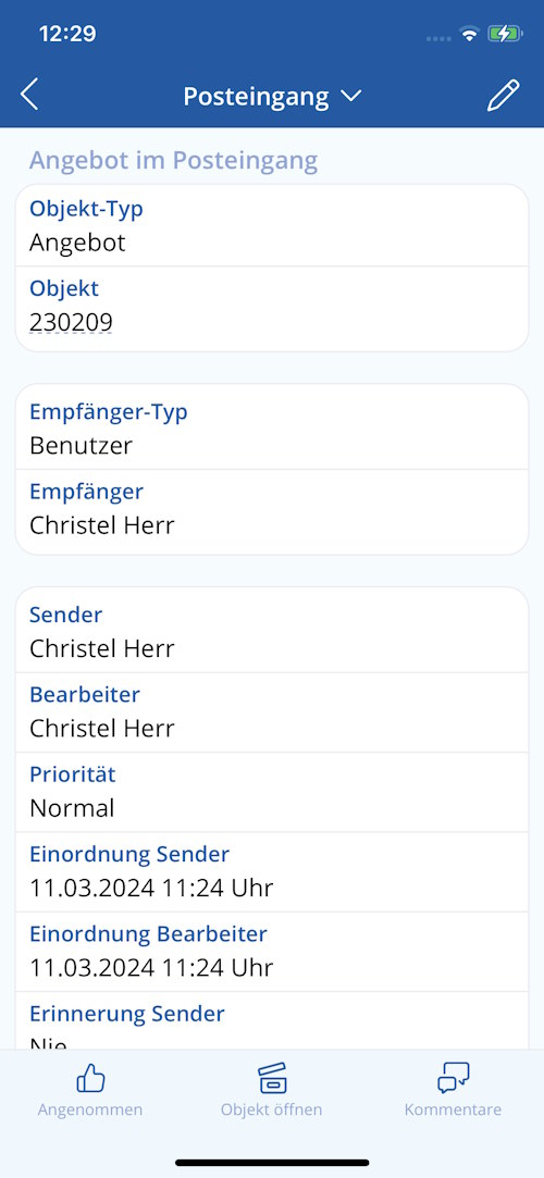 TAIFUN iOS App: Posteneingang